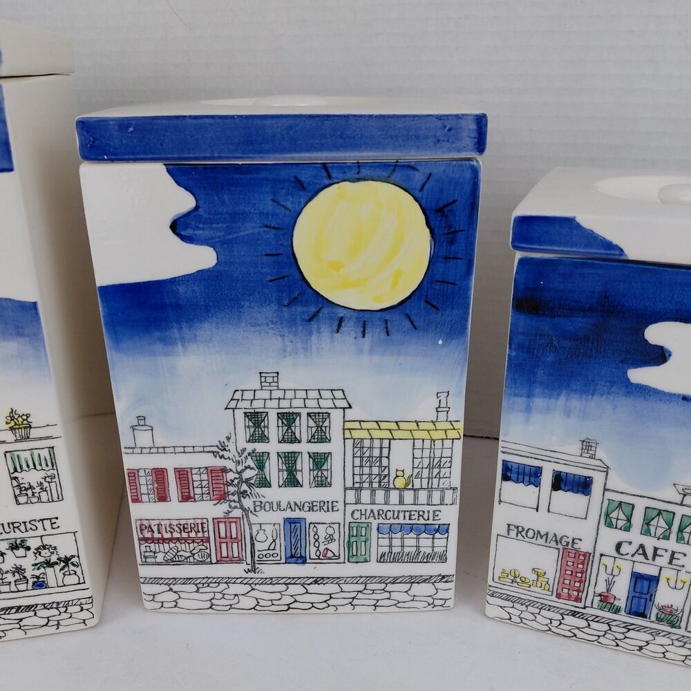 Taste Setter Sigma Rue de Gourmet Vtg Ceramic Canisters Paris Scene Set of 4 - Picture 15 of 16